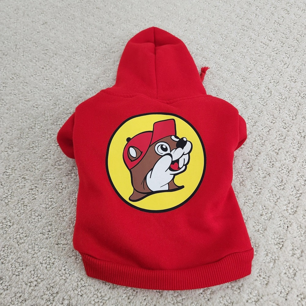 Buc-ee's Red Dog Hoodie Beaver Logo Graphic Pet Sweatshirt Souvenir size S